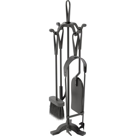 Buxton 5 Piece Companion Set Fireplace Accessories Shovel, Poker, Brush & Tongs, Black (1/5)