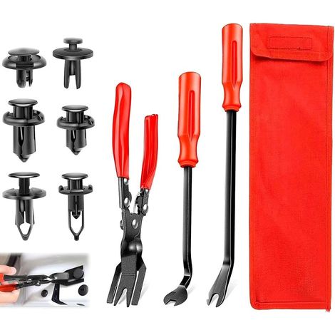 3PCS Pince pour Retirer les Pinces de Panneau avec 120 Rivet Clips Plastique,Outil Demontage Garniture Voiture Pince a Degrafer Kit,Outil Démontage Rivets Voiture pour Tableaux de Bord,Garniture (1/5)