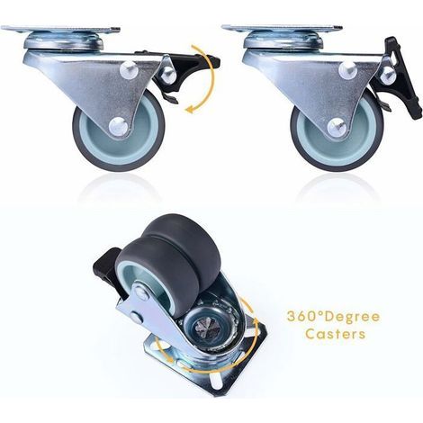 HONORNIC - Lot de 4 Roulettes Pivotantes Ultra-résistantes avec Frein d’arrêt pour Meubles Capacité 600 kg (1/4)