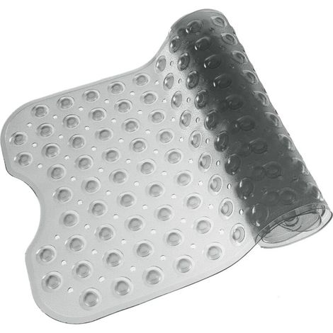 Duschmatte, extra lange, rutschfeste Badematte 40 x 100 cm mit Saugnapf und Abflussloch, transparent grau (1/5)