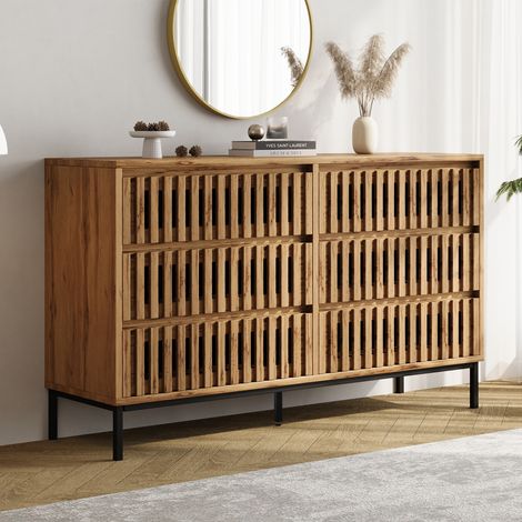 Kommode mit 6 Schubladen und 5 Füßen, Durchbrochenes Design, für Wohn- und Schlafzimmer, MDF, Natur, 120 × 40 × 81 cm (1/5)