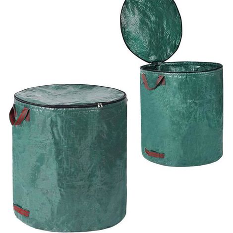 Lot de 2 sacs de jardin avec couvercle 272 l - Pour déchets verts - Pliable avec poignées - Sac à feuilles réutilisable (1/4)