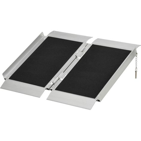 Rampe fauteuil roulant, charge max. 272 kg, noire pliable aluminium antidérapante, poignées (1/5)