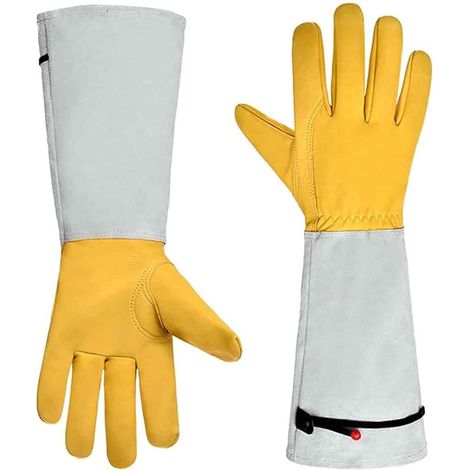 Gants de jardinage pour femmes et hommes, gants anti-épines en cuir durable pour la taille, avec manchettes réglables, gants de ja (1/5)