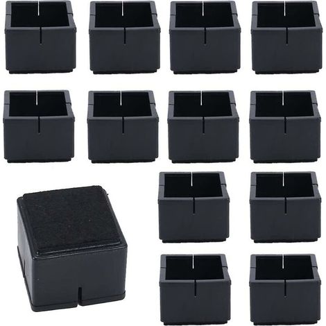 12 Stück quadratischer Stuhlbeinschutz 42–48 mm Tisch- und Stuhlbeinschutz PVC-Quadratkappen mit Filz schwarz quadratischer Stuhlbeinschutz für Stuhlbeine Tischbeine Sofabeine (1/5)