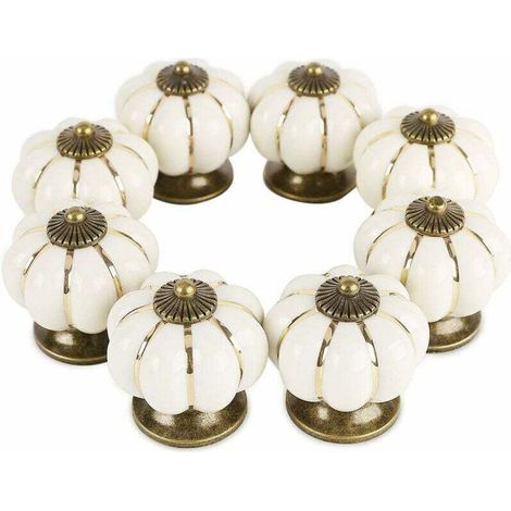 8Pcs Boutons de Meuble Céramique Bouton de Tiroir Vintage Poignée Meuble avec Vis Pour Armoire Placard Commode - Beige (1/5)