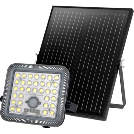 Projecteur LED Extérieur Solaire avec Détecteur 10W IP65 avec Télécommande Noir - 90 deg - Blanc neutre - 4000K (1/5)