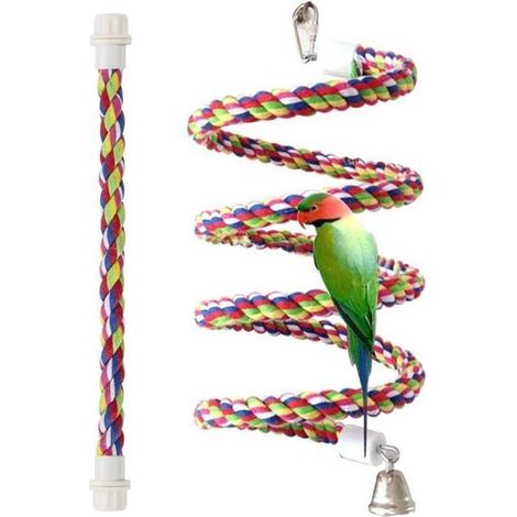 Ensemble de perchoirs à corde et de jouets en spirale pour oiseaux, taille double (109 cm et 35,8 cm) pour perruches, calopsittes ,c (1/5)