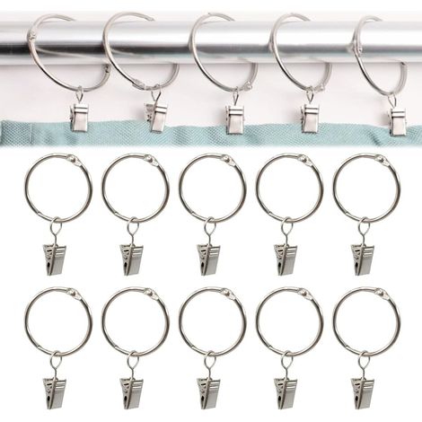 Pince Rideau,Pince Rideaux Decoration,40 Pièces Anneaux de Rideaux avec Pinces,Anneau Rideau Pince, Anneau Rideau avec Pinces,Anneaux pour Rideaux,Diamètre Intérieur de 35mm (1/5)