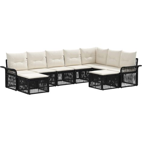 Gartensofa-set 9 pcs Schwarz und Cremeweiß Poly-Rattan vidaXL