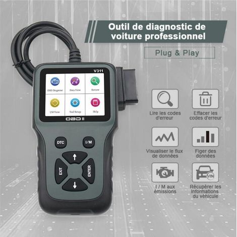 Outil de Diagnostic Voiture OBD2 Universel Support Français Lecteur et Suppression de Codes d'erreurs Moteur Voiture OBDII (1/4)