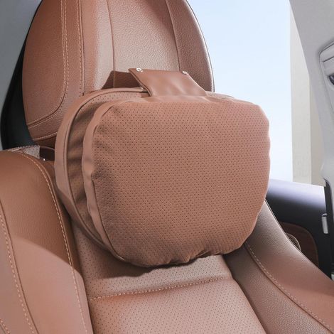 Repose-tête auto cervical, double face velours/cuir, marron, 1 pièce (1/5)