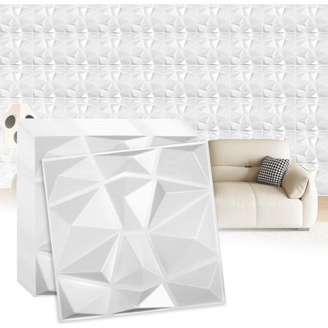 12 pièces panneaux muraux 3D panneaux PVC panneaux en plastique 30 x 30 cm plaques 3D polystyrène panneaux muraux pour décoration de salon, chambre à coucher, salle de bain blanc (1/5)