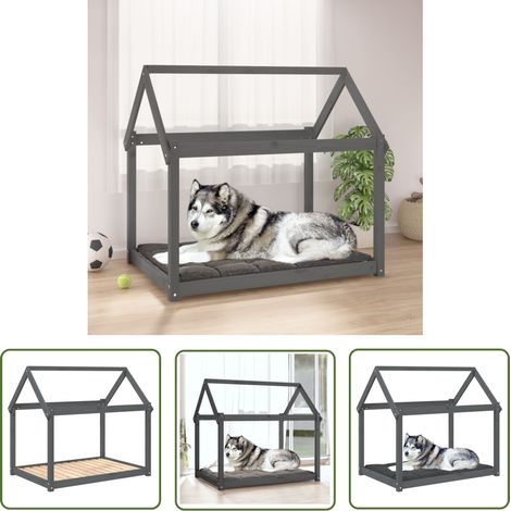 The Living Store Lit pour chien Gris 111x80x100 cm Bois de pin solide - Panier Pour Chien - Lit Pour Chien - Berceau Pour Chien - Maison Pour Chien - Couchage Chien (1/5)