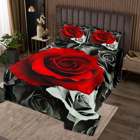 Couvre-Lit 240x220 Saint Valentin, Dessus de Lit Floral pour Fille Femme, Dessus de Lit 2 Personnes Fleurs de Ferme, Jetés de Lit Rose Rouge Vintage, 2 Taies d'oreiller 51x75 cm (1/4)