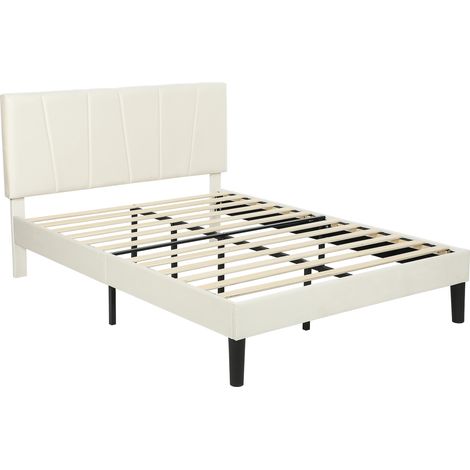 Struttura letto matrimoniale 140 x 190 cm, letto per 2 persone, testiera regolabile, rete a doghe 150 x 198 x 101/106/111/116/121 cm, color crema (1/5)