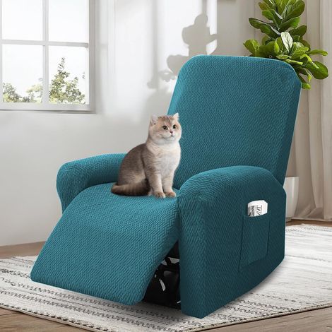 Housse pour Fauteuil Relax Electrique, 4 Pièces Housse de Fauteuil Extensible, Housse de Fauteuil 1 Place, Protege Fauteuil avec Protège-Accoudoirs et Poche (Vert Foncé) (1/5)