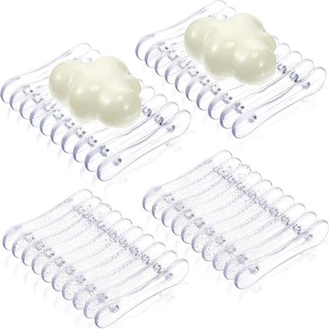 4 Supports à savon en plastique, plateau à savon, sauve-savon auto-drainant pour déshydrateur de savon/éponge, pour salle de bain, toilettes, douche, cuisine, restaurant, plan de travail (Transparent) (1/4)
