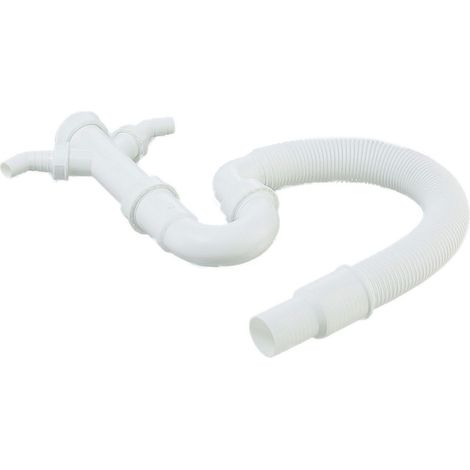 Röhrengeruchsverschluss für Küchenspülen, Siphon 1 1/2 Zoll x Ø 40/50 mm mit flexiblem Abgang, 90° Winkel und zwei Geräteanschlüssen (2 GA)