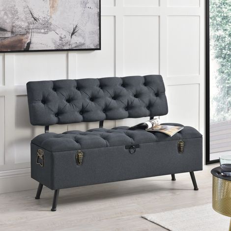 Cassapanca Malmöhus Imbottita Trapuntata - Grigio scuro [en.casa] (1/5)