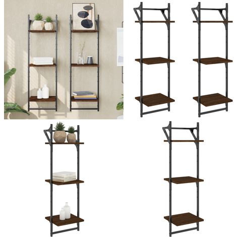 Wandregale mit 3 Ablagen & Stangen 2 Stk. Braun Eichen-Optik - Wandregal - Holzregal - Eiche Optik - Wohnraumdeko - Regalset - Home & Living (1/5)