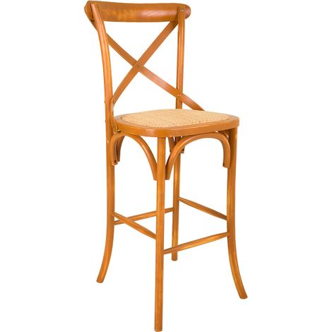 Taburete de madera y asiento de ratán marrón 45x53x75/116