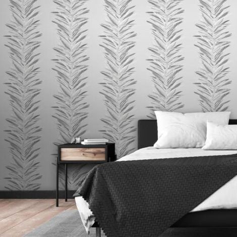 Dhara Leaf Wallpaper Muriva Silver 191501 Abstract Leafy Stripes Metallic (1/4)