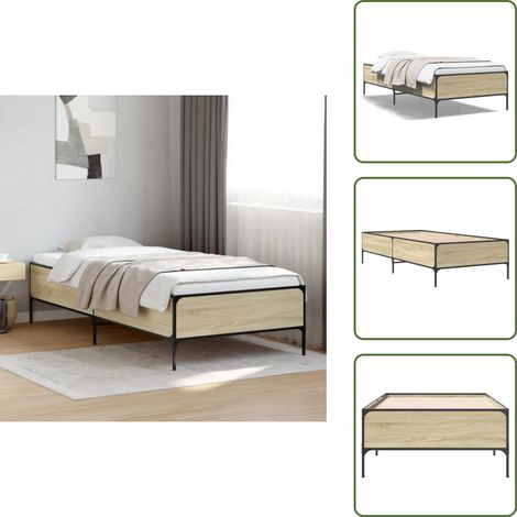 Bettgestell Sonoma-Eiche 100x200 cm Holzwerkstoff und Metall - Holzbettfassungen - Bettrahmen - Doppelbett - Einzelbett - Sonoma Eichenfarben (1/5)