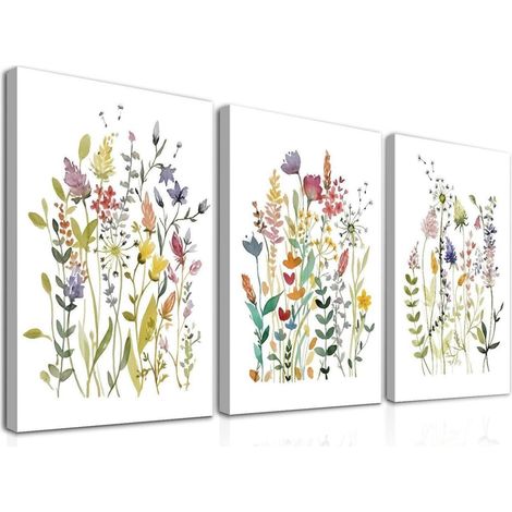 Wandkunst 3 Stück 12x16 Zoll Schlafzimmer Aquarell Blume Gerahmt (1/5)