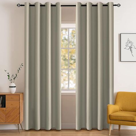 Impermeable Rideau Occultant Salon Lot De 2, 117×137CM, Rideau Thermique Isolant Anti Froid Et Chaleur, À Oeillets, Anti Bruit, pour Salon Et Chambre, Exterieur Terrasse, Beige (1/5)