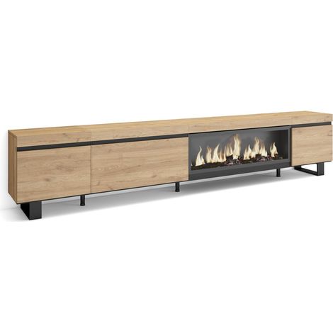 Skraut Home – Meuble TV avec cheminée électrique XXL – Grand espace de rangement 288x35x57cm – Design industriel chêne noir – Pour TV grand format (1/5)