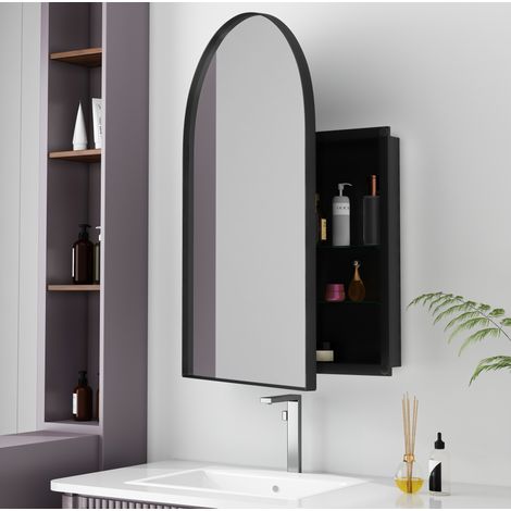 Spiegelschrank mit Stauraum Metall Schwarz wandbündig OKMYHOME (1/5)