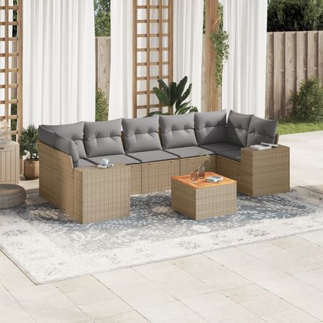 vidaXL Salon de jardin avec coussins 8 pcs beige résine tressée (1/3)