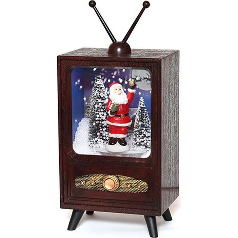 Mini TV de Noël rétro avec musique et neige, décoration de fête pour maison, prise US 110-220V, accessoire décoratif de scène de Noël. (1/5)