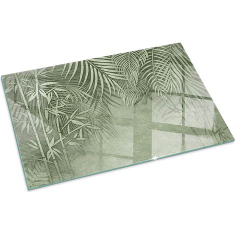 Plaque Rectangulaire de cheminée en verre trempé protection du sol contre les étincelles Feuilles tropicales en arrière-plan 100x70 cm (1/5)