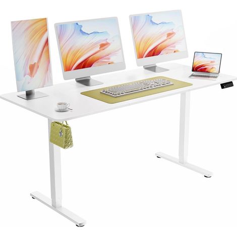 Elektrischer Schreibtisch 160x70cm höhenverstellbar mit Memory-Funktion Weiß (1/5)