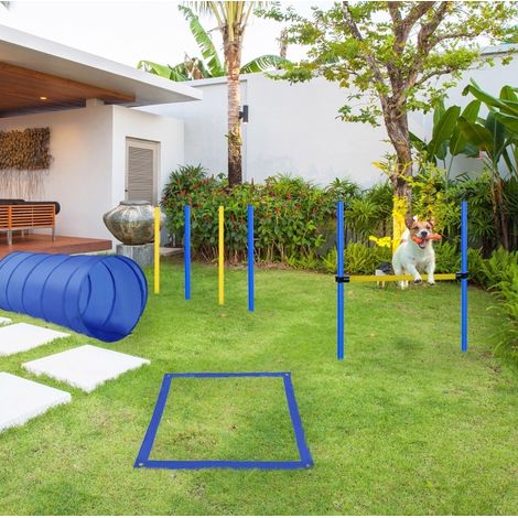 Set d'agility pour chien 5 pièces avec tunnel, slalom, haies réglables, tapis de départ et sac de transport, pour entraînement ludique à la maison  CHICFURN (1/5)