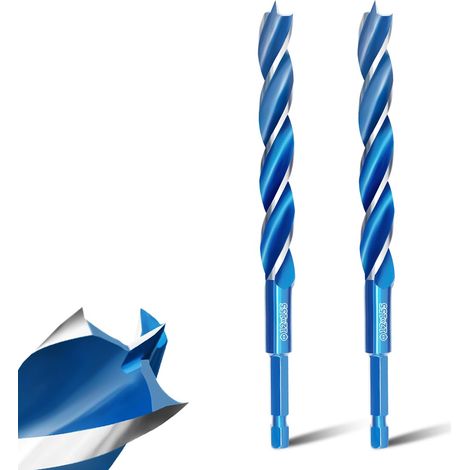 Set di 2 punte da trapano professionali per legno elicoidali da 12 mm x 155 mm con punta pilota e attacco esagonale da 1/4 di pollice per la lavorazione del legno.