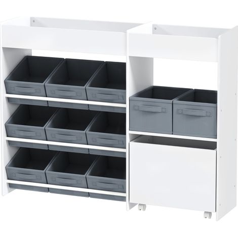 Mueble de almacenamiento infantil con 11 cestas de tela, compartimentos superiores, blanco OKMYHOME (1/5)