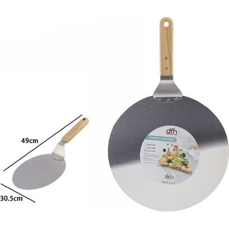 Spatule à Pizza Pelle Avec Manche En Bois Planche à Découper Ronde 49x30,5cm 74185