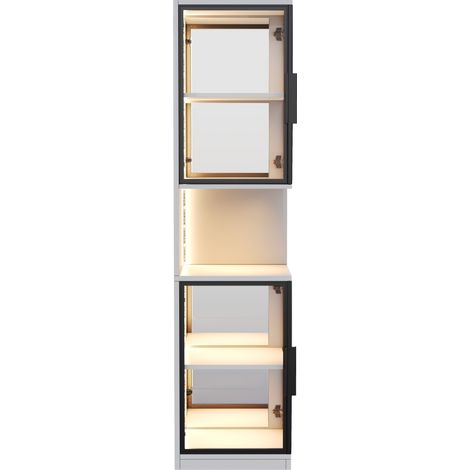 Vetrina LED bianca da 205 cm con ante in vetro doppie e fondo a specchio (1/5)