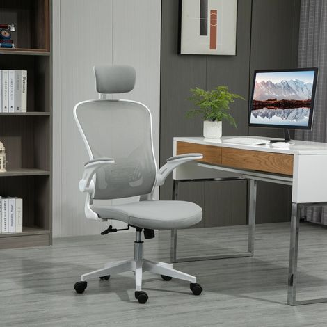 MEUBLIV Silla de oficina ergonómica gris 65 x 64 x 114-122 cm – reposacabezas y balancín (1/5)