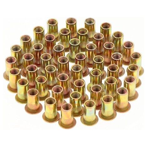 150 rivetti a testa piatta M5, in acciaio al carbonio zincato, con inserti filettati M5 di vario tipo, adatti per metallo e plastica (10 mm x 13 mm) (1/5)
