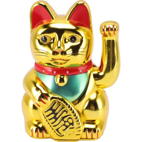 Batteriebetriebene Glückskatze, Willkommenskatze, Wohlstandskatze für Hotel oder Restaurant, glänzend goldfarben, 15 cm, 0256A (1/5)