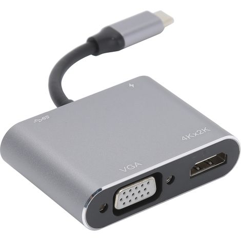 Adaptateur 4 en 1 en alliage d'aluminium : port USB-C vers USB + HDMI + VGA + USB-C (1/5)