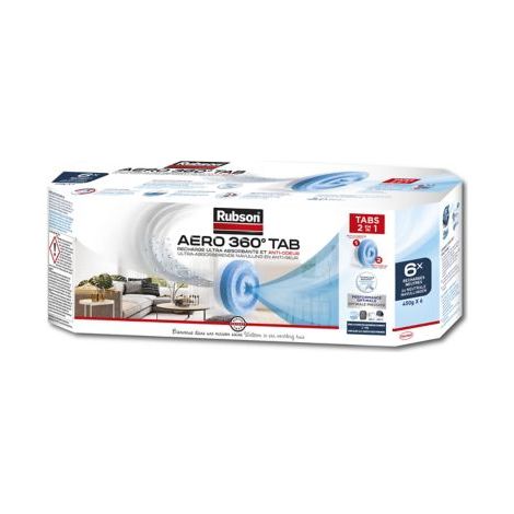 Rubson AERO 360° 6 Recharges en tabsde 450 g neutres pour absorbeur d'humidité, recharges pour déshumidificateurs AERO 360° ultra absorbantes et anti odeurs