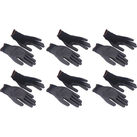 10 paires de gants antistatiques antidérapants en nylon tricoté avec colle PU noire pour atelier de machines (1/5)