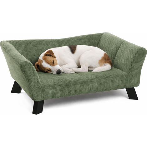 Panier Chien - Panier Chat - canape Chien - Sofa - rectangulaire - Verte - 62,5x43x25 cm - Textile et Bois - pour Petits Chiens et Chats - Pieds en Bois (1/3)