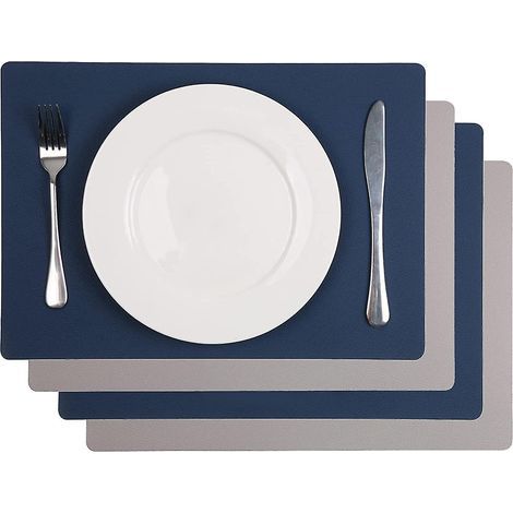 Set mit 4 blaugrauen Tischsets aus Kunstleder, abwaschbar und rutschfest, 43 x 30 cm. Ideal für Küche, Partys usw.