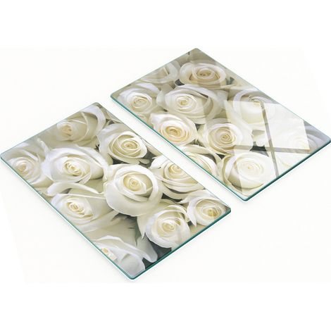 Dekorative Glas-Küchenschneidebretter mit grafischen weißen Rosen, 2 x 30 x 52 cm (1/5)